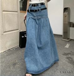 Lasaky - Womens High-Waisted Loose-fit Denim Maxi Skirt with a Trendy Atmosphere Chic High Waist Baggy Skirt, Baggy High-waist Denim Blue Denim Skirt, Baggy High Waist Denim Blue Denim Skirt, Baggy High Waist Denim Blue Skirt, High Waist Baggy Denim Blue Skirt, High Waist Dark Wash Denim Skirt, Non-stretch High Waist Denim Skirt, High Waist Non-stretch Denim Skirt, Casual High Waist Baggy Denim Skirt