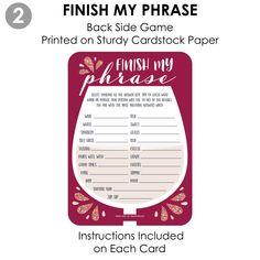 the finish my phrase game with instructions on each card and an image of a wine glass