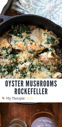 vegetarian mushrooms rockefeller recipe made with oyster mushrooms instead of oysters. Oyster Mushroom Rockefeller, Keto Oyster Mushroom Recipes, Crab And Mushroom Recipes, Mushroom Recipes Oyster, Gold Oyster Mushroom Recipe, Blue Oyster Mushrooms Pasta Recipes, Vegan Asian Mushroom Recipes, Elm Oyster Mushroom Recipe, Pink Mushrooms Recipe