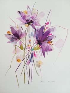 a painting of purple flowers on a white background