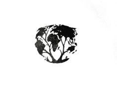 a black and white drawing of a tree with leaves on it's branches, in the shape of a globe