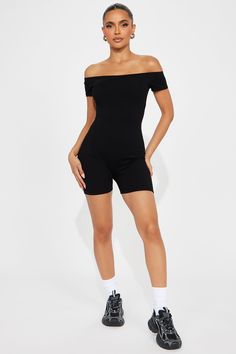 Available In Black And Coral. Romper Off Shoulder Biker Short Stretch Compression Rib 86% Rayon 14% Spandex Imported | Gabby Snatched Romper in Black size XS by Fashion Nova Casual Short Length Elastane Top, Fitted Basic Summer Activewear, Non-stretch Casual Summer Activewear, Casual Non-stretch Summer Activewear, Fitted Casual Activewear For Spring, Fitted Casual Spring Activewear, Casual Non-stretch Activewear For Summer, Elastane Workout Tops Short Length, High Stretch Casual Top, Short Length