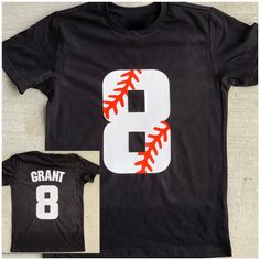 a black shirt with the number 8 on it and a baseball ball in the middle