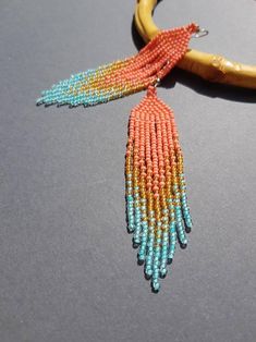 Coral blue beaded earrings Chandelier earrings Ombre earrings | Etsy Blue Beaded Earrings, Beadwork Earrings, Ombre Earrings, Earrings Chandelier, Native American Beaded Earrings, Native American Beading, Indian Earrings, Coral Blue, Earrings Long