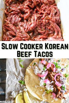 slow cooker korean beef tacos with lemon wedges