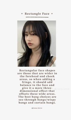 Rectangle Face Shape Haircuts, Makeup For Rectangle Face, Bangs Rectangle Face, Rectangle Hairstyles, Haircut For Inverted Triangle Face Shape, Rectangle Face Haircut, Bangs For Rectangle Face, Haircuts For Rectangle Face Shape, Bangs For Oblong Face