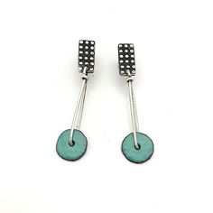 Candy Drop Earrings by Susan Richter-O'Connell (Silver & Enamel Earrings) | Artful Home Fimo Earrings Ideas, Silver Smithing Jewelry, Watercolor Jewelry, Enameling Jewelry, Art Jewelry Earrings, Silversmithing Jewelry, Plate Jewelry, Silversmith Jewellery, Ceramic Earrings