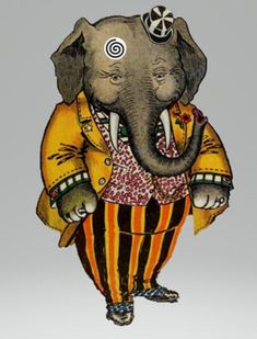 an elephant dressed up as a circus entertainer