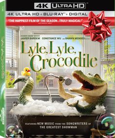 an advertisement for the movie, featuring crocodiles in bathtub with bubbles and streamers