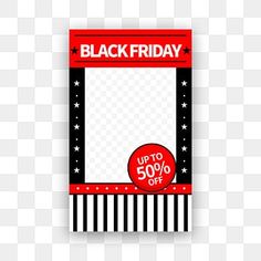 a black friday sale sign with red and white stripes on it, which reads up to 50 % off