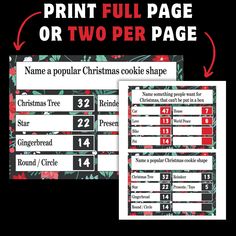 two christmas cookie shop printables are shown with the same price tag and numbers