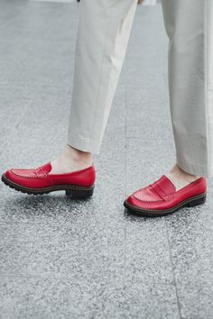 Red Penny Loafer Women Shoes | Etsy Red Loafers Women, Womens Penny Loafers, Top Sider Shoes, Black Brogues, Red Loafers, Dress Down Day, Womens Loafers, Loafers Women, Flat Loafers