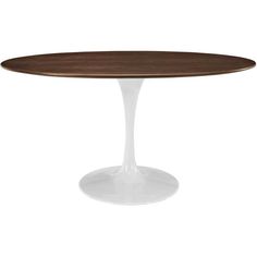 an oval wooden table with white base