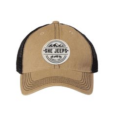 Women's Jeep Hat The She Jeep Legacy Trucker Hat Patch Hat is a stylish and durable hat that is perfect for women who love off-roading and adventure. It is made with a 65/35 cotton/polyester blend and features a dirty washed cotton twill crown and mesh back. The hat has an unstructured, six-panel, low-profile design with a pre-curved visor and green undervisor. It also has a contrasting snapback closure and a She Jeep patch on the front. The She Jeep Legacy Trucker Hat Patch Hat is a great choic 5-panel Trucker Hat For Hiking, One Size Fits Most, Casual 5-panel Trucker Hat With Logo Patch, Cotton Six-panel Trucker Hat With Logo Patch, Cardinal Red Color, 5-panel Trucker Hat With Patches, 5-panel Trucker Hat With Logo Patch For Camping, Hat Patches, Khaki Color, Profile Design