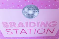 a sign that says brading station with a disco ball