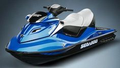 a blue and black jet ski is shown in this image, with the words sea - doo