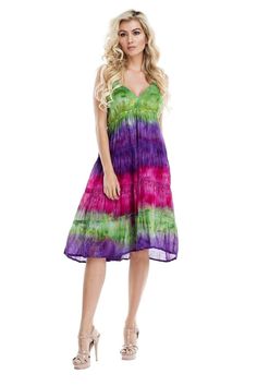 Multi Color Tie-Dye Sleeveless Beach Dress - Hot Boho Resort & Swimwear Multicolor Sleeveless Summer Dress, Multicolor Sleeveless Sundress For Summer, Sleeveless Multicolor Summer Sundress, Colorful Sleeveless Summer Dress For Vacation, Colorful Sleeveless Beach Dress, Colorful Sleeveless Summer Dress For Beach, Colorful Sleeveless Spring Sundress, Multicolor Sleeveless Dress For Beach Party, Colorful Sleeveless Sundress For Spring