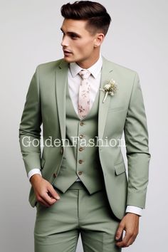 This is a Classy 3 Piece Suit by GoldenfashionStore /crafted from high quality fabric and imported materials. Our products are handcrafted by experienced tailors who make sure the that the stitching is precise, lining is proper and the overall product is sturdy enough to not go out of shape for more than a few years. Also all our products have extra margins in their length, sleeves, sides so it's easily alterable if your size changes after some time. To see more available colours and designs in Green Tuxedo With Suit Collar For Wedding, Fitted Green Three-piece Suit For Groom, Green Fitted Three-piece Suit For Groom, Fitted Green Three-piece Suit For Grooms, Green Three-piece Suit For Wedding With Suit Collar, Fitted Green Tuxedo For Groom, Green Fitted Tuxedo For Groom, Tailored Green Three-piece Suit For Groom, Green Notch Lapel Suit For Groom