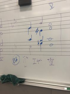 a white board with musical notes on it