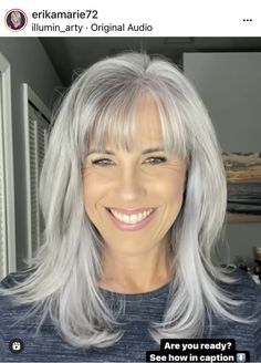 Grey Hair With Bangs Over 50, Medium Length Haircut With Layers Straight Hair Trending Hairstyles, Silver Hair With Bangs, Bobs With Bangs For Older Women, Bangs For Older Women With Long Hair, Bangs For Older Women, Long Hair Older Women