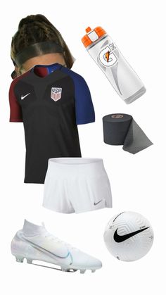 a woman's soccer uniform and accessories are shown