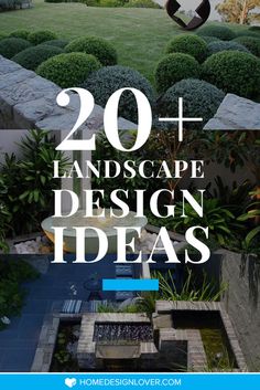 an aerial view of a garden with text overlay that reads 20 landscape design ideas