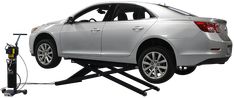 a car is being towed by a scissor on a white background with an electric lift attached to it