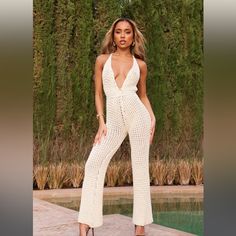 Brand Is Marsthelabel Size Small Crochet Jumpsuit. Chic Fitted Jumpsuits And Rompers For Beach, Fitted Beige Jumpsuits And Rompers For Vacation, Summer Party Cream Jumpsuits And Rompers, Fitted Cream Jumpsuits And Rompers For Summer, Fitted Cream Jumpsuits And Rompers For Beach, Fitted Cream Jumpsuit For The Beach, Fitted Cream Jumpsuit For Beach, Denim Short Romper, Crochet Jumpsuits