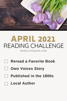 an open book with tulips next to it and the words reading challenge