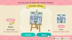 ACNH Blooms Flower Shop Custom Design Acnh Pillow Design Code, Acnh Quilt, Acnh Blankets, Acnh Rugs, Flower Shop Sign, Acnh Kidcore, Water Bridge, Flower Shop Design