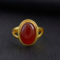 "Carnelian Ring, Gemstone Ring, Handmade Ring, Designer Oval Ring, Natural Stone, Promise Ring, Gift for her, Handmade Gift ❥ Customers satisfaction is our biggest priority, please contact us with any questions/queries for future or existing orders, and we will do our best to make sure you are happy with your order. ❥Please make sure to add the correct address during check out. You can return your purchased item within 15 days after successful delivery. We offer a 100% \"Money Back Guarantee\" i Yellow Gold Oval Cabochon Carnelian Rings, Yellow Gold Carnelian Oval Cabochon Ring, Carnelian Yellow Gold Rings With Oval Cabochon, Oval Carnelian Gemstone Signet Ring, Oval Cabochon Gemstone Signet Ring For Wedding, Heirloom Carnelian Oval Rings, Oval Yellow Gold Rings With Natural Stones, Yellow Gold Chalcedony Ring Gift, Carnelian Gold Wedding Rings