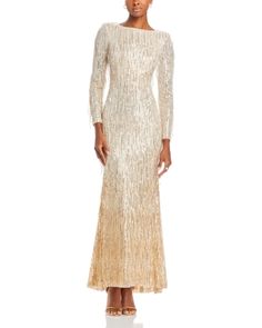 Eliza J Fringe Sequin Gown Champagne Formal Gown For Festive Occasions, Festive Formal Champagne Gown, Champagne Colored Fitted Evening Gown, Fitted Champagne Evening Gown, Gown Gold, Sequin Gown, Eliza J, Sequin, In Store