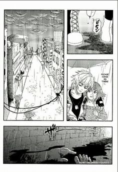 an anime story page showing the scene with two people and one person in black and white