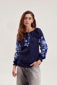 🌷Elevate your wardrobe with our stunning Navy Blue and White Embroidered Peasant Blouse, designed for the modern woman who appreciates both style and comfort.  The rich navy blue color beautifully contrasts with the delicate white embroidery, making it a versatile piece that pairs well with jeans, skirts, or shorts. Whether you're heading to a casual brunch or a beachside stroll, this blouse offers both comfort and chic style. Features: * Available in plus sizes * Soft, breathable fabric * Unique embroidered design * Easy to style for any occasion Add this timeless piece to your collection and embrace effortless elegance every day! Perfect as a gift for yourself or a loved one. ----------------------------------------------------------------------------------------------------- 🌷Machine Vyshyvanka Ukraine, Blouse Designed, Blouse Plus Size, Ladies Clothing, Effortless Elegance, White Embroidery, Navy Blue Color, Peasant Blouse, Blouse Vintage