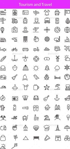 a large set of travel and tourism related icons - miscellaneous symbols / objects web elements