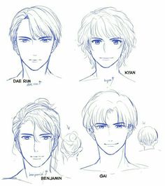 some anime character's hair styles for different ages and hairstyles, with the names