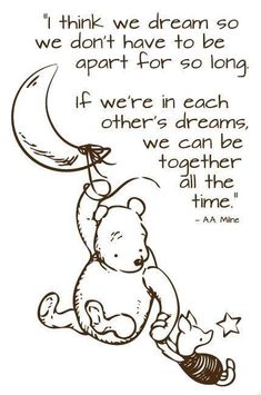 winnie the pooh quote with an image of a teddy bear and a crescent moon