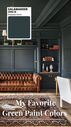 a living room filled with furniture and walls painted in shades of blue, green, and brown