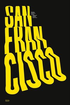 the poster for san francisco, featuring yellow letters on black background and white lettering that reads san francisco