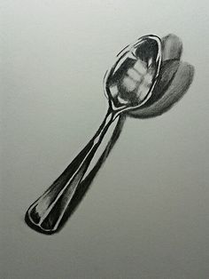 a pencil drawing of a spoon and fork