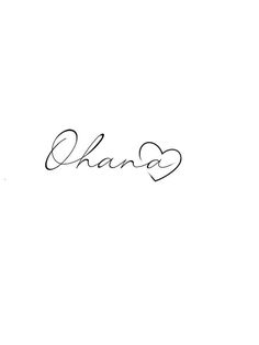 the word ohana written in cursive writing on a white background with hearts