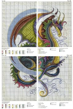 four cross stitch designs with different colors and patterns on the same pattern as shown in this page