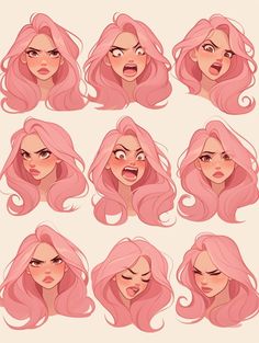 Sassy Face Expression Drawing, Girl Facial Expressions Drawing, Hair Color Ideas For Characters, Manga Character Reference, Female Reference Sketch, Drawing Faces Digital, Side Art Reference, Drawing Mohawk Hair, Dreamy Face Expression