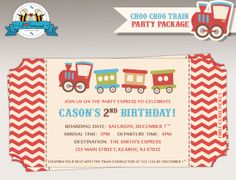 a train birthday party ticket is shown