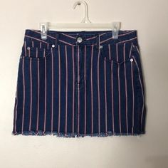 Size 12 Striped Dark Blue/Black Denim Stretchy Denim Skirt Bin Jj Mid-rise Denim Blue Mini Skirt, Non-stretch Mini-length Denim Blue Skirt, Affordable Non-stretch Denim Blue Mini Skirt, Mid-rise Denim Blue Cotton Mini Skirt, Style Mini Skirt, Forever 21 High-rise Blue Denim Skirt, Skirt Y2k, Y2k Style, Black Denim