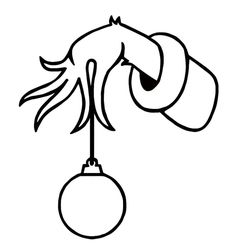 a black and white drawing of a christmas ornament hanging from a ribbon on a ball