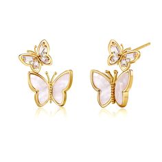 PRICES MAY VARY. ✦Qualify Material✦ These butterfly earring studs are crafted from 14K gold plated and S925 sterling silver posts: Non-allergy, non-tarnish, polished finish, comfortable fit. ✦Simple Style✦ The butterflies inlaid with 5A+ cubic zirconia & AAA+ white shell stone respectively, which is luxury and classic, perfectly matching your various wearing style. ✦Delicate Craft✦ The fine craft of gold plated makes these stud earrings can be long-term storage, non-copper reaction, higher cost- Strawberry Butterfly, Butterfly Earring, Anime Outfit, Butterfly Earrings Gold, Small Stud Earrings, Nice Jewelry, Wearing Style, Womens Earrings Studs, Hollow Heart