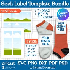 sock label template bundle for cricut svg dxf and png