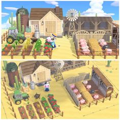 two pictures of farm animals in different stages of life