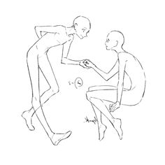 a drawing of two people sitting on the ground and one is touching another person's hand